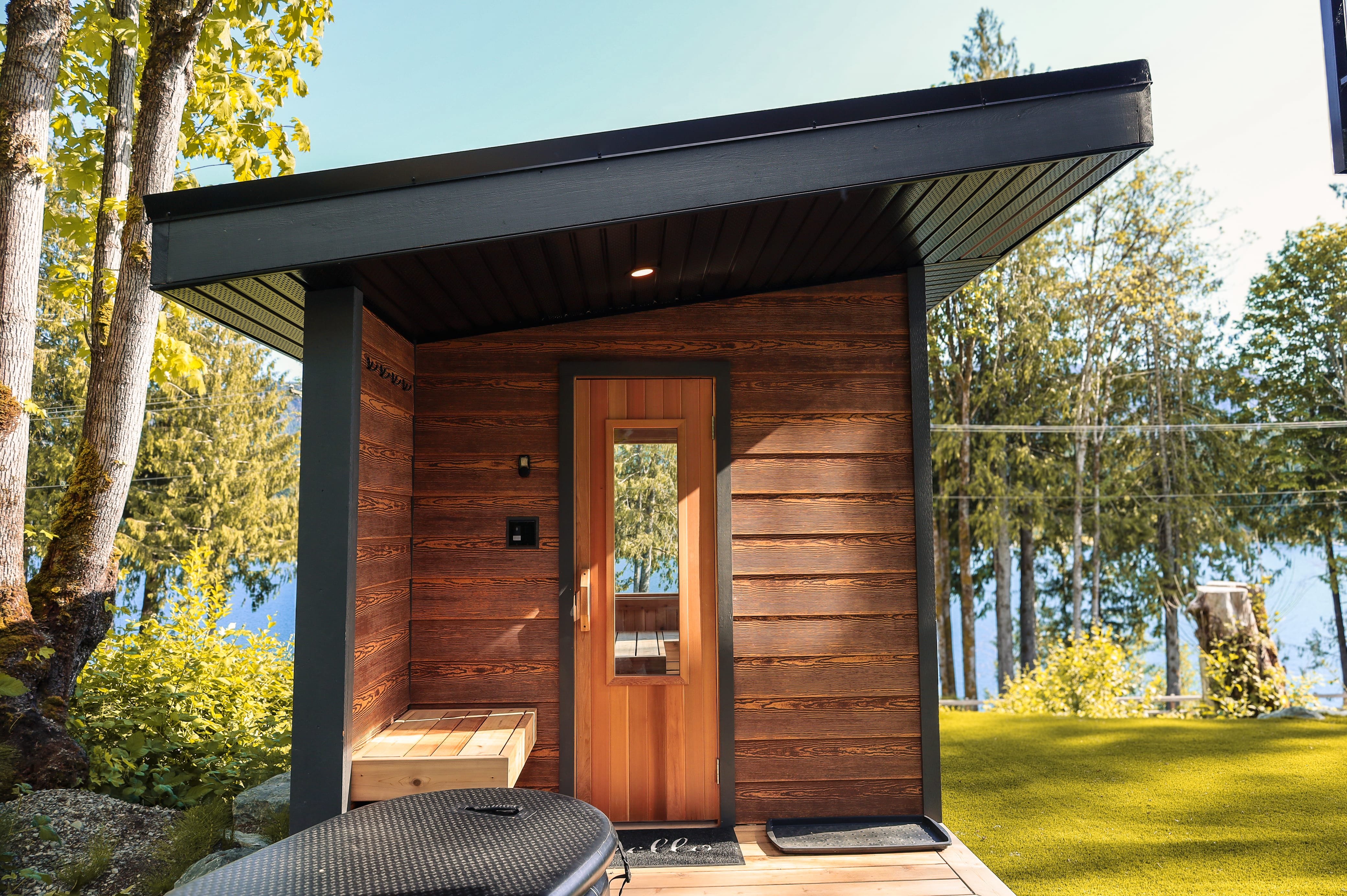 The cedar sauna on the shore of Lake Cowichan